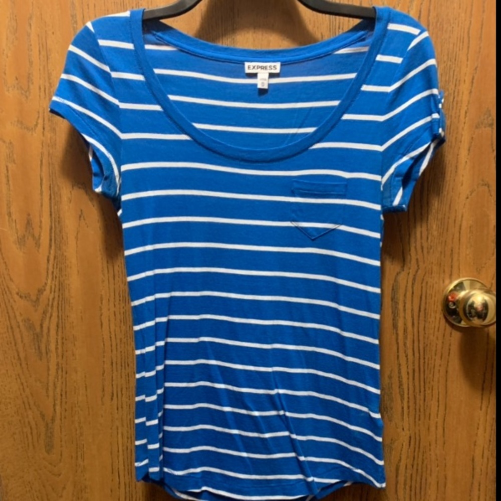 Express blue and white short sleeve shirt